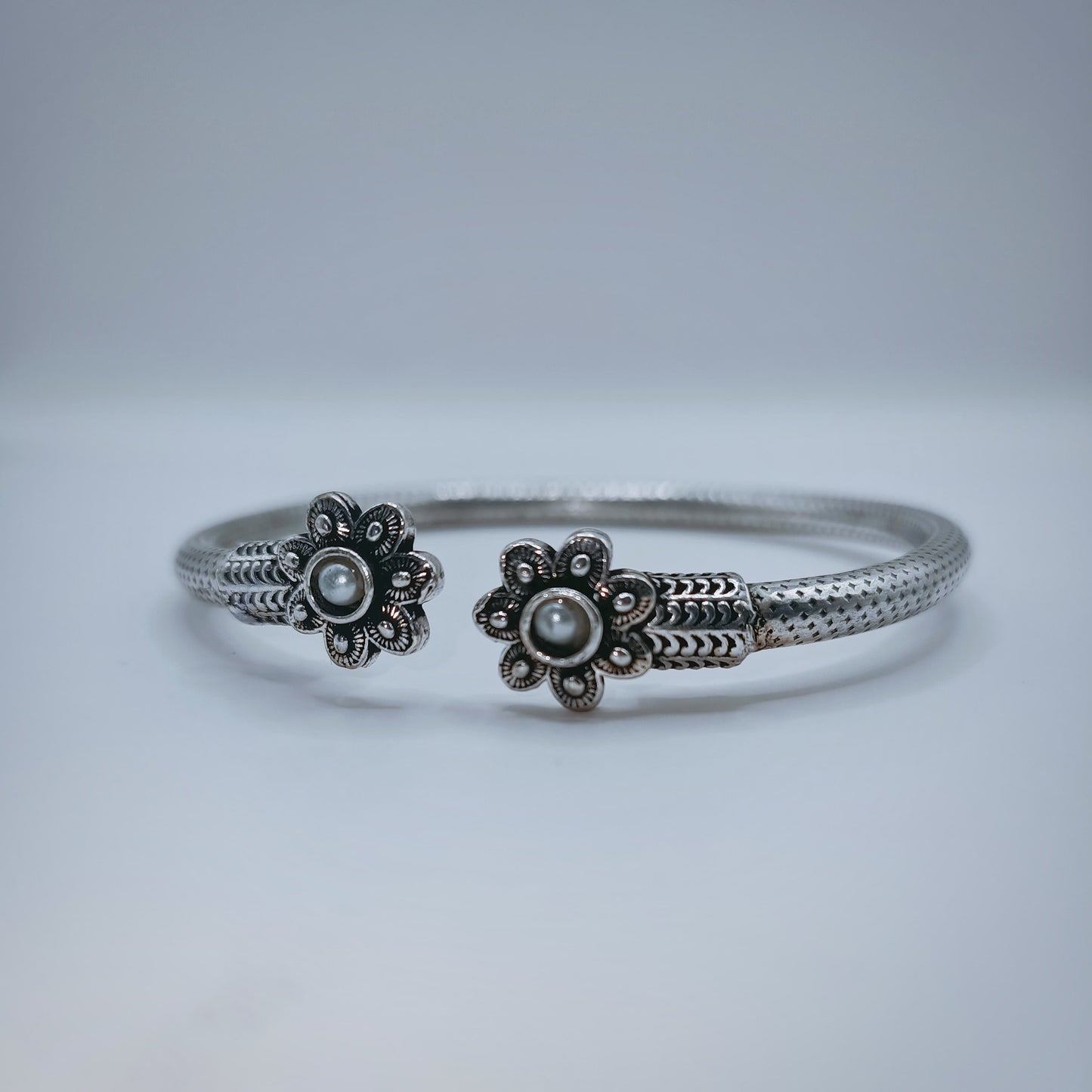 Ethereal Blossom Sterling Silver Cuff - White