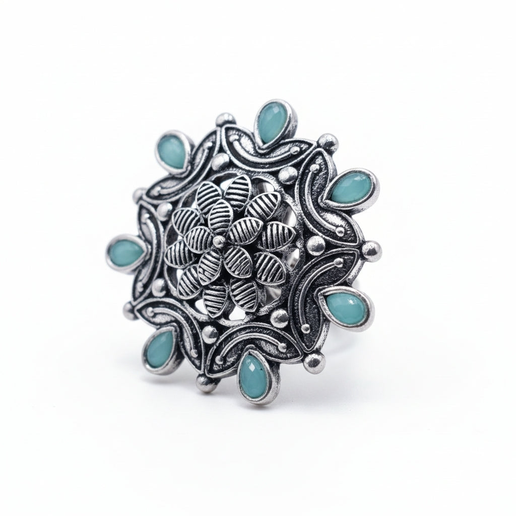 The Lush Flora Ring - Aqua Blue
