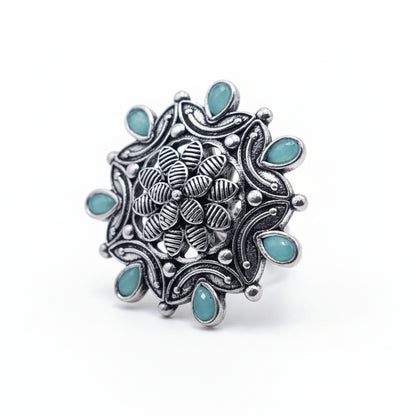 The Lush Flora Ring - Aqua Blue